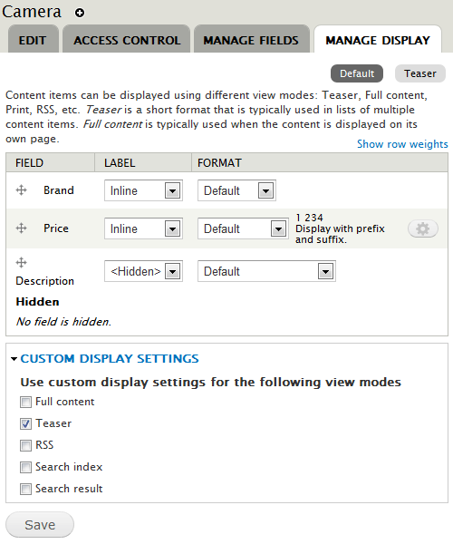 Display fields.