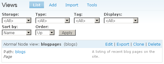 List of views